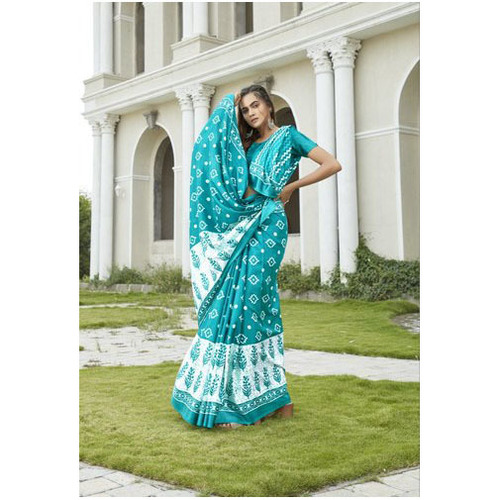 डेली वियर लेडीज़ प्रिंटेड डुअल कलर डोला सिल्क साड़ी