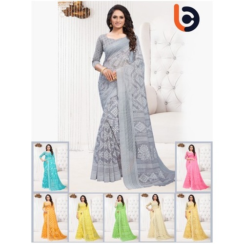 विभिन्न लेडीज़ प्रिंटेड यूनिकलर डिज़ाइनर ब्रासो साड़ी