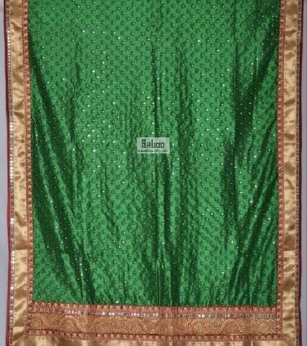 Green Dupion Silk Mirror Embroidered Saree With Blouse Piece