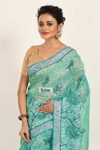 Winter Green Linen Digital Printed Saree With Eye Catching Design