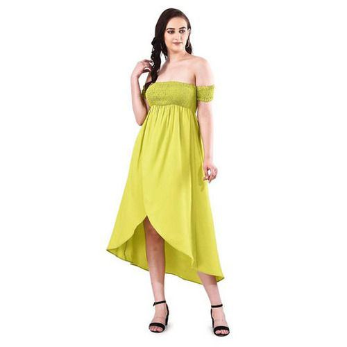 No Fade Ladies Plain Olive Green Off Shoulder Midi Dress