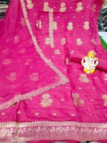 Magenta Banarasi Uppada Silk Unstitched Suit Material With Embroidery Work