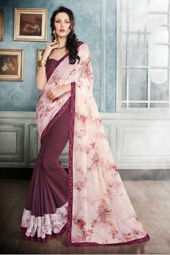 Heavy Georgette Saree Sequins Cotton Thread Emboridery Work With Piping And  Plain Banglori Blouse - Urban Libaas