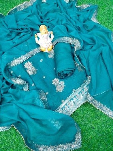 Sky Blue Banarasi Uppada Silk Unstitched Suit Material With Embroidery Work