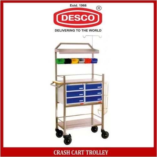 टिकाऊ 6 ड्रॉअर नीले और सफेद रंग पोर्टेबल 4 व्हील हॉस्पिटल के साथ क्रैश कार्ट ट्रॉली का उपयोग करें