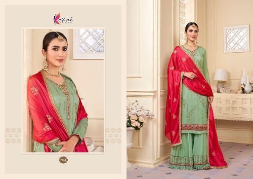 Heavy Georgette Full Sleeves Designer Shararas Suits With Heavy Sequence Embroidery Work