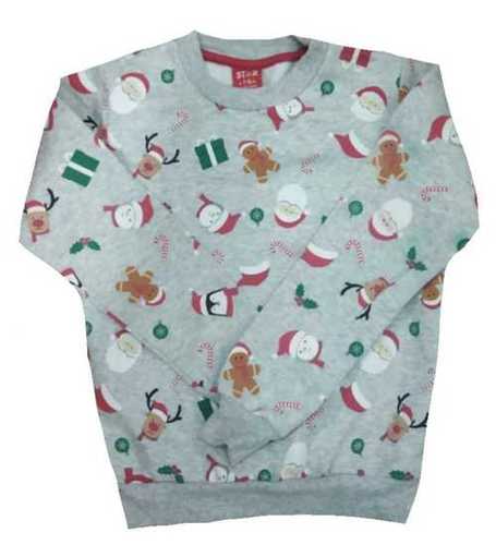 Grey Kids Girls Fleeced Export Surplus Christmas Print Sweatshirt