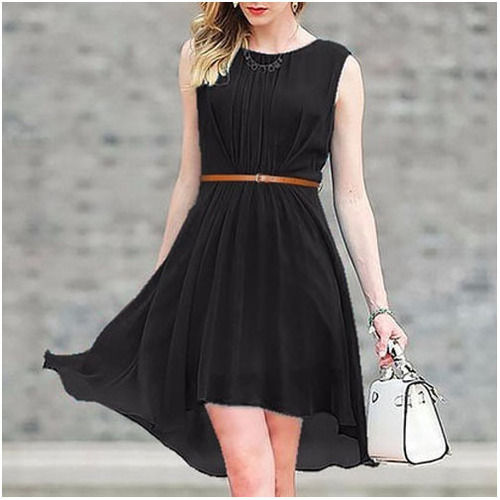 Ladies Black Chiffon Sleeveless One Piece Dress