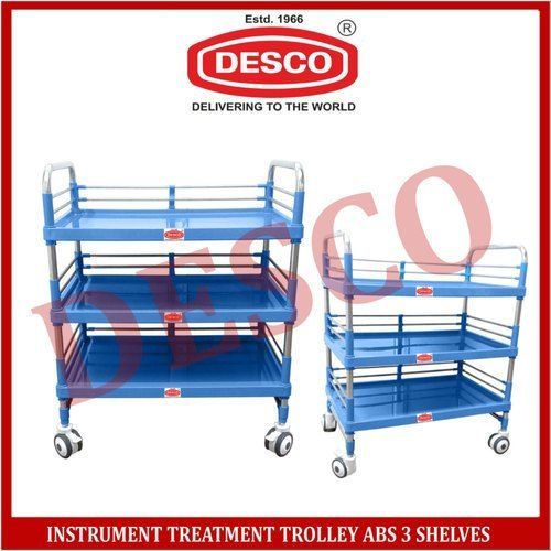 3 Shelve Blue Color Stainless Steel And Abs Made Hospital Instrument Trolley