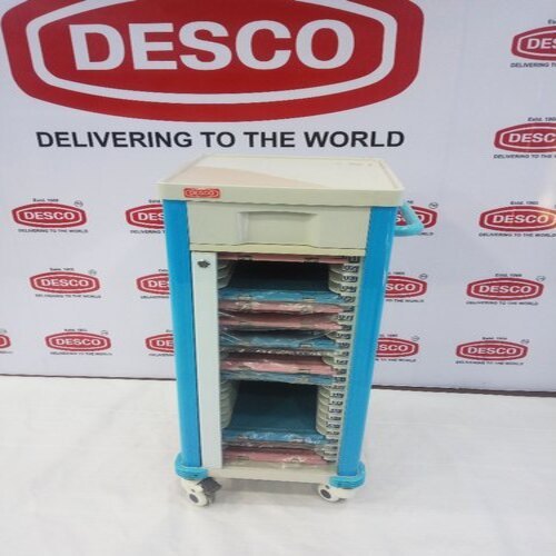 क्रीम और नीला रंग 4 व्हील पोर्टेबल सिंगल रैक पेशेंट केस हिस्ट्री ट्रॉली