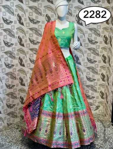 Peacock Green Silk Lehenga Online | Buy Peacock Green Brocade Silk Lehenga