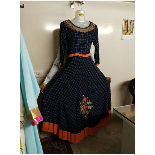 Navy Blue Ladies Party Wear Designer Embroidered Anarkali Gown