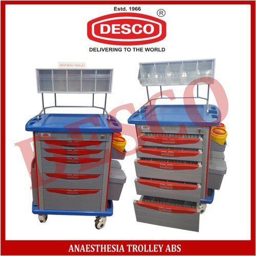 Durable Red And Blue Color Portable Hospital Use Anaesthesia Abs Made Trolley