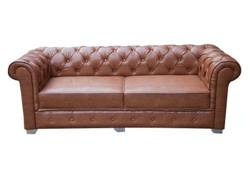 2 Seater Brown Chesterfield Leather Wooden Sofa Set