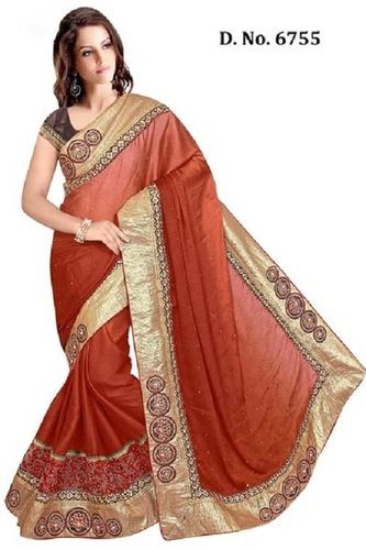 Brown Color Designer Crape Silk Party Wear Saree With Blouse