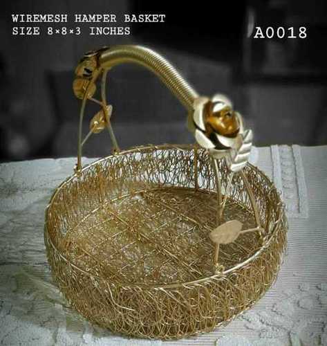 Golden Round Iron Wire Mesh Hamper Basket