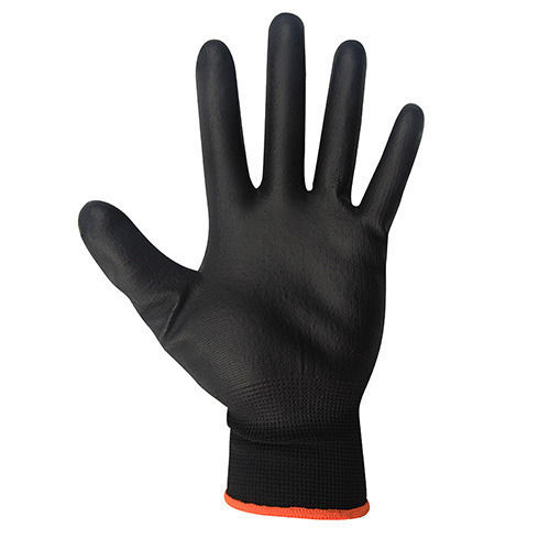 Plain Black Color Full Finger Pu Coated Hand Gloves