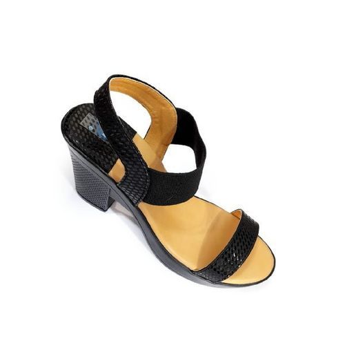 Black Color Leather Rexine Formal Sandals For Ladies  Heel Size: Medium Heal