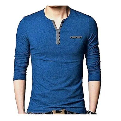 Blue Color Men Y Neck Style T Shirt