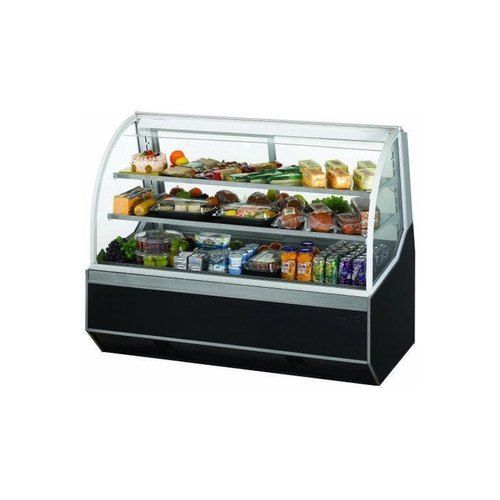 Silver Curved Shaped With Led Lighting And Refrigerator 3 Shelves Food Sweet Display Case