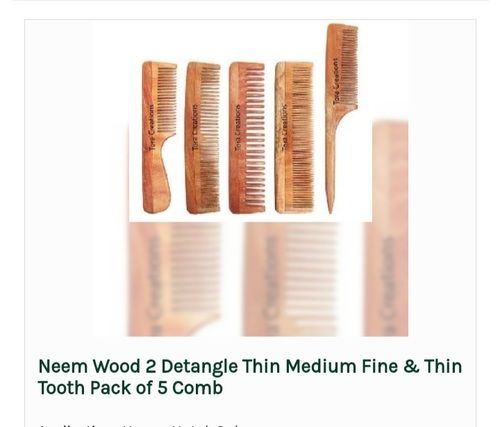 Neem Wood 2 Detangle Thin Medium Thin Tooth Pack of 5 Comb