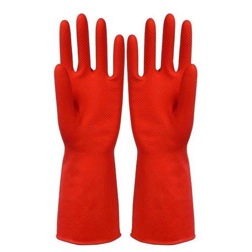 Plain Red Color Full Finger Chemical Resistant Rubber Hand Gloves