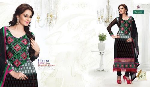Black And Green Color Full Sleeves Perfect Fit Churidar Salwar Suits With Attractive Look