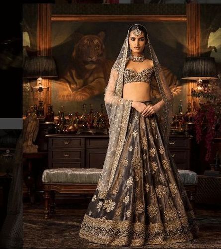 Indian Bridal Brown Color Mulberry Heavy Embroidery Hand Work Lehenga With Gorgeous Look