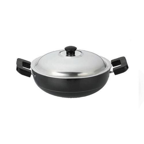 Metal Indian Black Non Stick Deep Kadai With Lid