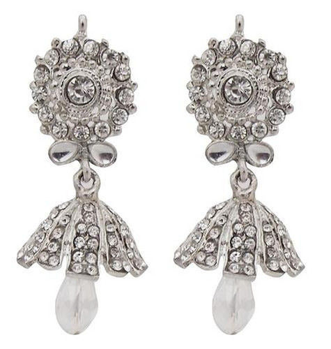 Crystal Studded Silver Plated Jhumki Earrings Gender: Women