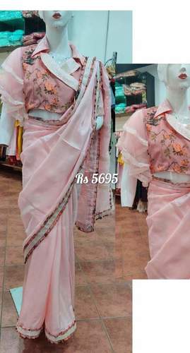 Floral Soft Silk Saree With Collared Blouse