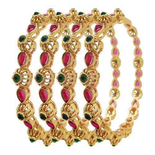 Gold Plated Filigree Stone Bangles Set