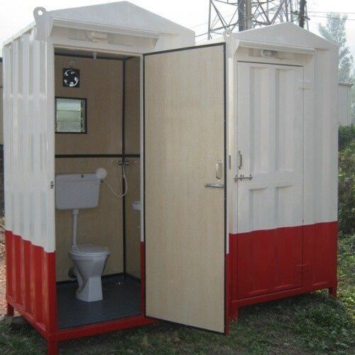 Red And White Color Coated With Single Compartment Modular Built Readymade Portable Toilet Cabin