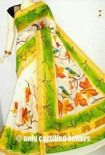 Multi-Color Cotton Hand Print Saree For Ladies