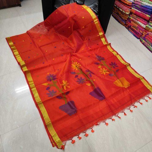 Red Handwoven Pure Muslin Tant Jamdani Sarees