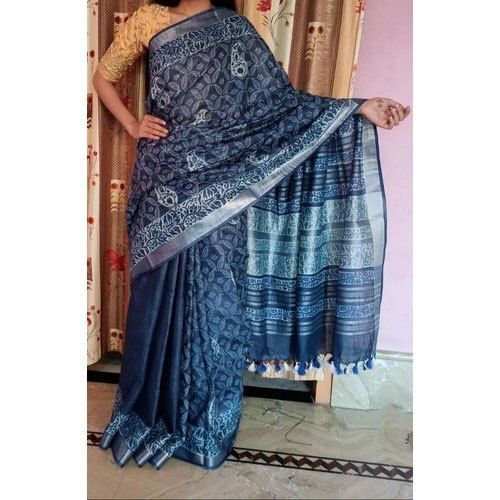 Multi-Color Ladies Blue Printed Cotton Saree