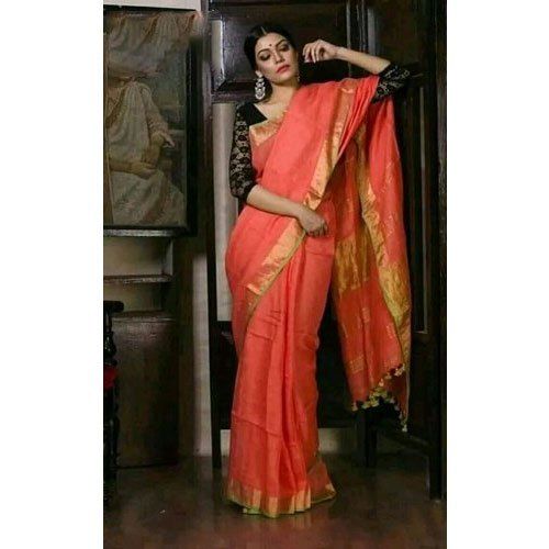 Multi-Color Ladies Linen Zari Border Saree