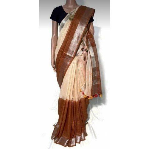 Multi-Color Ladies Plain Double Shade Linen Saree