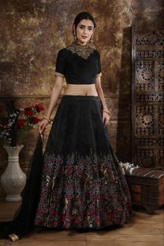 New Design Black Colour Net Semi-Stiched Lehenga Choli With Blouse With  Pari Dupatta