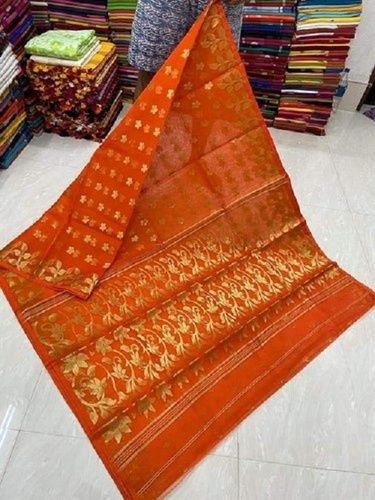 Orange Resham Silk Pure Muslin Tant Jamdani Sarees