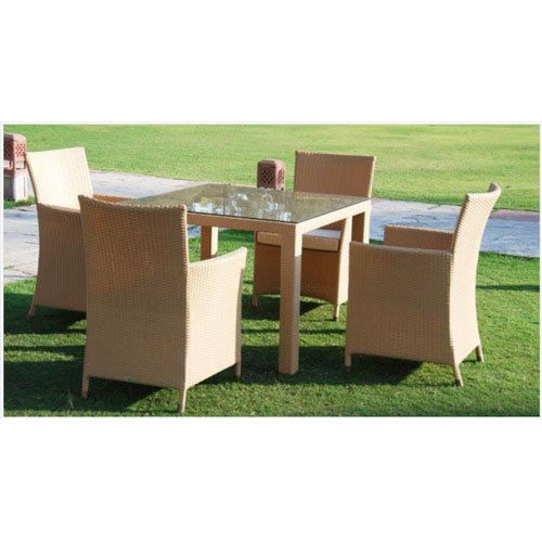 4 Seater Square Shaped Modern Appearance Wicker Dining Table With Armed Chair