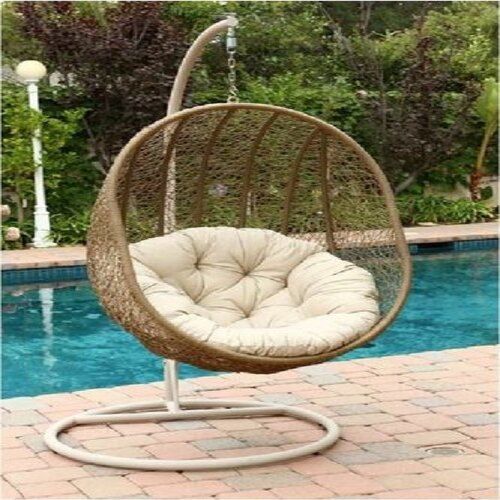 Brown Egg Shaped With Polyester Cushion Modern Appearance Garden Swing