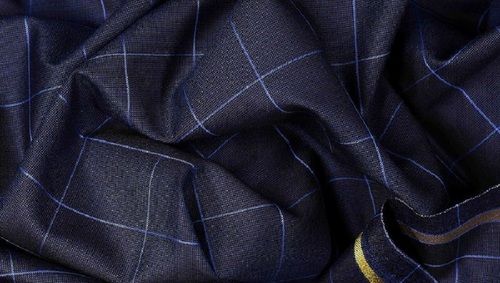 Blue Color Pure Wool Checked Fabric