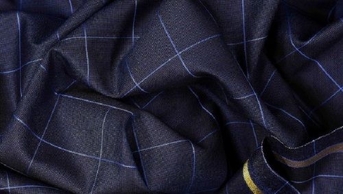 Casual Blue Color Pure Wool Checked Fabric