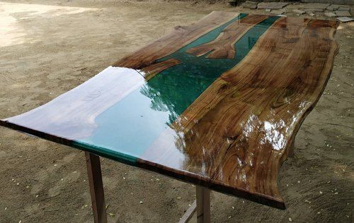 Polished Wooden Epoxy Resin River Coffee Table