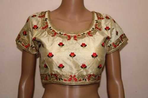 Beige Dupion Silk Embroidered Padded Blouse