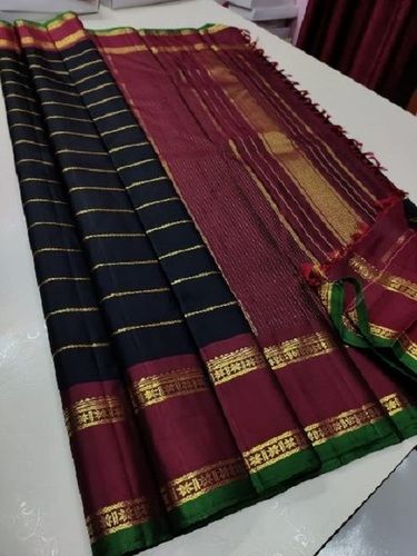 Maroon And Black Kanchipuram Silk Gota Work Fancy Saree