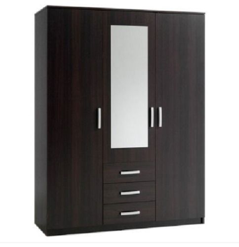 Three Door Wooden Almirah - Teak Wood, 20 Inch Depth, 4 Feet Width, 6 Feet Height | Solid Brown Color, Bedroom Furniture