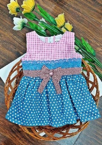 Blue And Pink Casual Wear Sleeveless Printed Baby Girl Frocks Age Group: 1-3Years