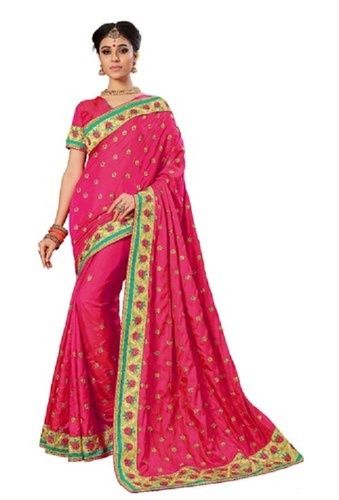 Pink Fancy Ethnic Wear Silk Embroidered Saree With Blouse Piece (K766)